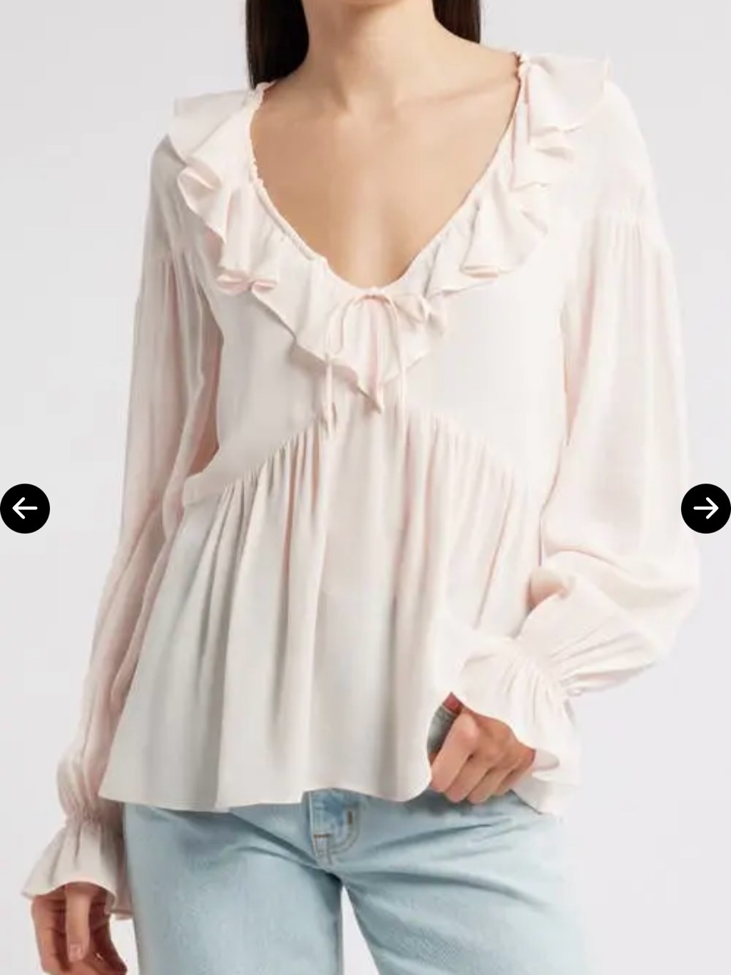 New Reformation Wyn Ruffle V-Neck Blouse - Light Blush Doen Like